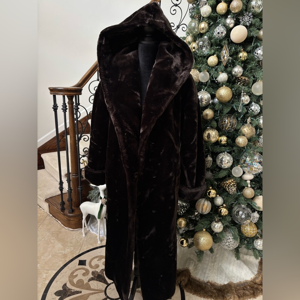 Elegant Espresso Brown Faux Fur Coat